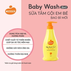 Sữa tắm gội toàn thân trẻ em Wesser 2in1- Powder thành phần thiên nhiên nhập khẩu Hàn Quốc (Màu cam)