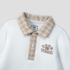 Bộ dài có cổ áo trắng thêu chữ phối quần be nâu NOUS