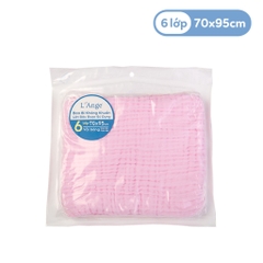 Khăn tắm vải bông 6 lớp màu hồng L'Ange