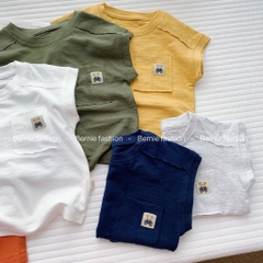 Áo thun ba lỗ tank top cotton xược thêu gấu túi ngực cho bé trai 1 đến 7 tuổi - Bituti Clothings