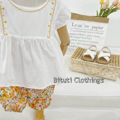 Set babydoll bé gái vải thô mềm quần hoa