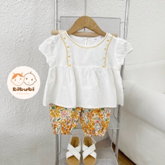 Set babydoll bé gái vải thô mềm quần hoa