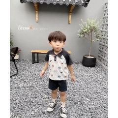 Set hình gấu áo cổ phối tay raglan Beemo