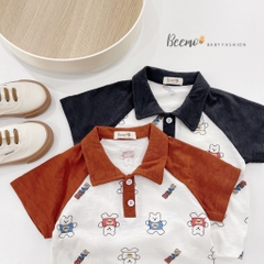 Set hình gấu áo cổ phối tay raglan Beemo