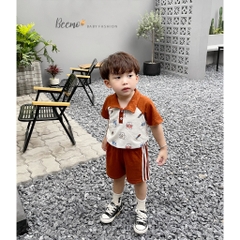 Set hình gấu áo cổ phối tay raglan Beemo