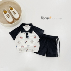 Set hình gấu áo cổ phối tay raglan Beemo