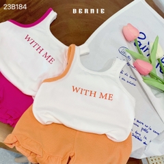 Set bé gái ba lỗ viền vai quần loe Bernie