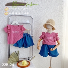 Set bé gái áo bèo sọc hồng quần jeans BERNIE