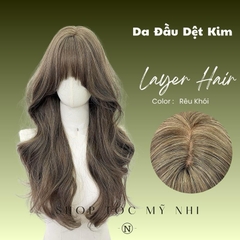 Tóc Giả Mỹ Nhi Xoăn Layer Mái Thưa Hàn Quốc Màu Tóc Rêu Khói x-dk-0102 Da Đầu Dênt Kim