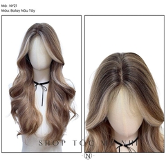 Tóc Giả Mỹ Nhi Nguyên Đầu Xoăn Layer Mái Bay NY21 Da Đầu Dệt Kim Dài 60cm