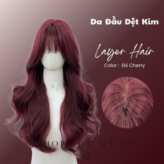 Tóc Giả Mỹ Nhi Xoăn Layer Mái Thưa Hàn Quốc Màu Đỏ Cherry x-dk-0104 Da Đầu Dệt Kim