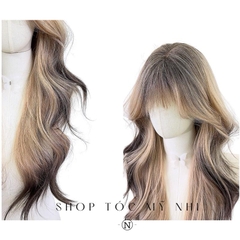 Tóc Giả Dệt Kim Mái Thưa Xoăn Sóng Lơi Màu Vàng Nhuộm Ombre x-dk-1016