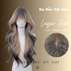 Tóc Giả Dệt Kim Mái Thưa Xoăn Sóng Lơi Màu Vàng Nhuộm Ombre x-dk-1016