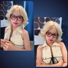 Tóc Giả Mỹ Nhi Nguyên Đầu Tỉ Lệ Dệt Kim Tóc Xoăn Ngắn Mái Thưa NY20 Màu Vàng Bạch Kim (syber hair)