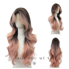 Tóc Giả 3D Bouncy Curl Xoăn Bung Layer Mái Bay Màu Nâu Nhuộm Balayage Hồng x-3d-0202