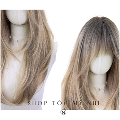 Tóc Giả Mỹ Nhi Cúp Layer Mái Thưa Hàn Quốc Chân Tóc Đen Nhuộm Ombre Vàng Blonde C-dk-0906 Da Đầu Dệt Kim (rẻ ngôi được)