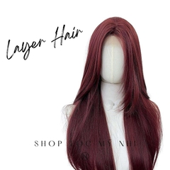 Tóc Giả Mỹ Nhi Tóc Thẳng Layer Hai Mái Màu Đỏ Cherry t-dk1-0310 Da Đầu Dệt Kim