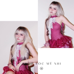 Tóc Giả Dệt Kim Xoăn Layer Mái Thưa Hàn Quốc Màu Tóc Vàng Bạch Kim Ombre x-dk-0105