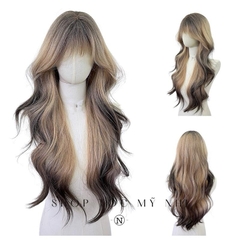 Tóc Giả Dệt Kim Mái Thưa Xoăn Sóng Lơi Màu Vàng Nhuộm Ombre x-dk-1016