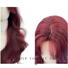 Tóc Giả Mỹ Nhi Xoăn Layer Mái Bay Màu Tóc Đỏ Cherry x-dk1-0115 Da Đầu Dệt Kim