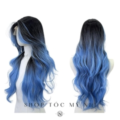 Tóc Giả 3D Bouncy Curl Xoăn Bung Mái Bay Màu Tóc Balayage Xanh Khói x-3d-0204