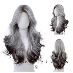 Nâu Tối Nhuộm Màu Bạc Silver Loang Màu Fox Ombre Color x-dk1-0109 Da Đầu Dệt Kim trendy VAT 8%