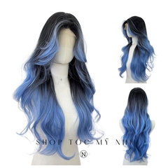 Tóc Giả 3D Bouncy Curl Xoăn Bung Mái Bay Màu Tóc Balayage Xanh Khói x-3d-0204