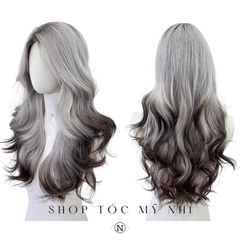 Nâu Tối Nhuộm Màu Bạc Silver Loang Màu Fox Ombre Color x-dk1-0109 Da Đầu Dệt Kim trendy VAT 8%