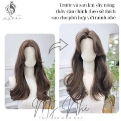 Siêu Da Đầu lưới chữ T Tóc Giả Mái Bay Xoăn Nhẹ Đuôi CC13 50cm