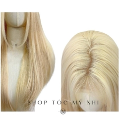 Tóc Giả Mỹ Nhi Tóc Thẳng Layer Hai Mái Dài Màu Tóc Vàng Bạch Kim t-dk1-0308 Da Đầu Dệt Kim (tóc màu vàng tẩy ivory)