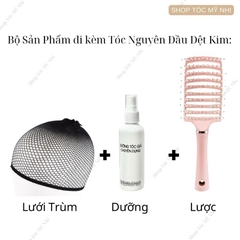Tóc Giả Mỹ Nhi Xoăn Layer Mái Thưa Hàn Quốc Chân Tóc Đen Nhuộm Vàng Blonde x-dk-1015 Da Đầu Dệt Kim