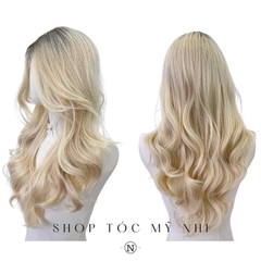 Tóc Giả Mỹ Nhi Xoăn Layer Nhuộm Chân Tóc Vàng Bạch Kim Dài 60cm x-dk1-0111 Da Đầu Dệt Kim (Platinum Blonde)