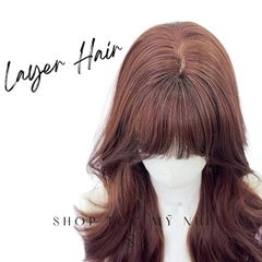 Tóc Giả Mỹ Nhi Xoăn Layer Mái Thưa Hàn Quốc Màu Tóc Nâu Choco x-dk-0101 Da Đầu Dệt Kim