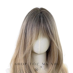Tóc Giả Mỹ Nhi Cúp Layer Mái Thưa Hàn Quốc Chân Tóc Đen Nhuộm Ombre Vàng Blonde C-dk-0906 Da Đầu Dệt Kim (rẻ ngôi được)