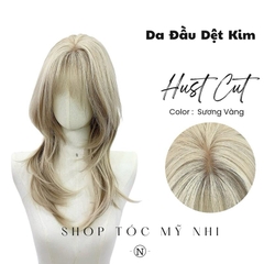 Tóc Giả Mỹ Nhi Hust Cut Mái Thưa Hàn Quốc Màu Tóc Sương Vàng c-dk-1201 Da Đầu Dệt Kim 8% VAT