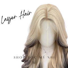 Tóc Giả Mỹ Nhi Xoăn Layer Hai Mái Vàng Bạch Kim Nhuộm Đuôi Tóc Ombre Loang Màu x-dk1-0108 Da Đầu Dệt Kim