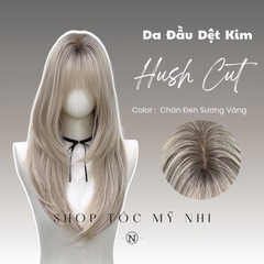 Tóc Giả Mỹ Nhi Mái Thưa Hush Cut dài 60cm Màu Tóc Chân Đen Sương Vàng c-dk-0908 Da Đầu Dệt Kim (rẻ ngôi được)