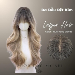 Tóc Giả Dệt Kim Xoăn Layer Mái Thưa Chân Tóc Đen Nhuộm Vàng Blonde x-dk-1015
