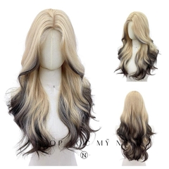 Tóc Giả Mỹ Nhi Xoăn Layer Hai Mái Vàng Bạch Kim Nhuộm Đuôi Tóc Ombre Loang Màu x-dk1-0108 Da Đầu Dệt Kim