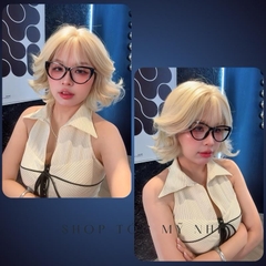 Tóc Giả Mỹ Nhi Nguyên Đầu Tỉ Lệ Dệt Kim Tóc Xoăn Ngắn Mái Thưa NY20 Màu Vàng Bạch Kim (syber hair)