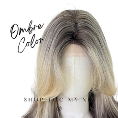 Tóc Giả Mỹ Nhi Xoăn Layer Mái Bay Màu Tóc Vàng Mơ Nhuộm Ombre x-dk1-0117 Da Đầu Dệt Kim