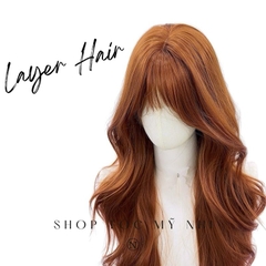 Tóc Giả Mỹ Nhi Xoăn Layer Dài Mái Thưa Hàn Quốc Màu Nâu Cam x-dk-1017 Da Đầu Dệt Kim