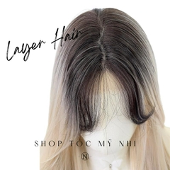 Tóc Giả Mỹ Nhi Thẳng Layer Hai Mái Màu Tóc Vàng Bạch Kim Nhuộm Ombre Loang Màu t-dk1-0309 Da Đầu Dệt Kim (ivory ombre)