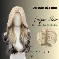Tóc Giả Mỹ Nhi Xoăn Layer Hai Mái Vàng Bạch Kim Nhuộm Đuôi Tóc Ombre Loang Màu x-dk1-0108 Da Đầu Dệt Kim