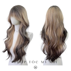 Tóc Giả Dệt Kim Mái Thưa Xoăn Sóng Lơi Màu Vàng Nhuộm Ombre x-dk-1016