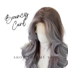 Tóc Giả 3D Bouncy Curl Tóc Xoăn Bung Layer Mái Bay Màu Tóc Balayage Xám Xanh x-3d-0201