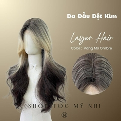 Tóc Giả  Dệt Kim Xoăn Layer Mái Bay Màu Tóc Vàng Mơ Nhuộm Ombre x-dk1-0117