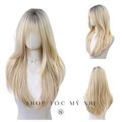 Tóc Giả Mỹ Nhi Cúp Layer Mái Thưa Hàn Quốc Chân Tóc Đen Nhuộm Màu Vàng Bạch Kim c-dk-0907 Da Đầu Dệt Kim (platinum blonde) VAT 8%