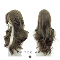 Tóc Giả Mỹ Nhi Xoăn Layer Mái Bay Màu Tóc Rêu Khói x-dk1-0116 Da Đầu Dệt Kim