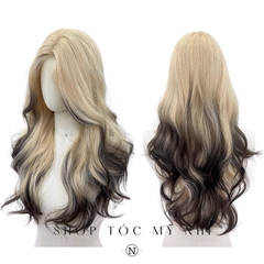 Tóc Giả Mỹ Nhi Xoăn Layer Hai Mái Vàng Bạch Kim Nhuộm Đuôi Tóc Ombre Loang Màu x-dk1-0108 Da Đầu Dệt Kim